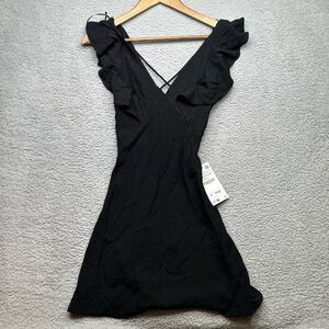 Zara black ruffle strappy back mini Dress sz xs nwt